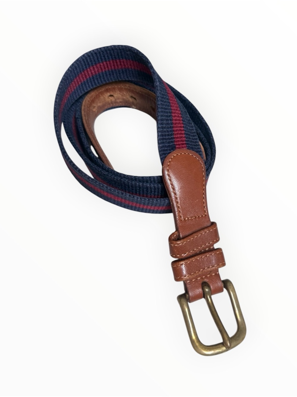 vintage Coach surcingle webbing linen belt navy blue with red burgundy stripe
